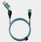 Blue USB cable with connectors on a white background