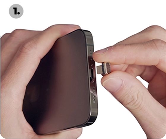 A small magnetic tip stays in your device, permanently.