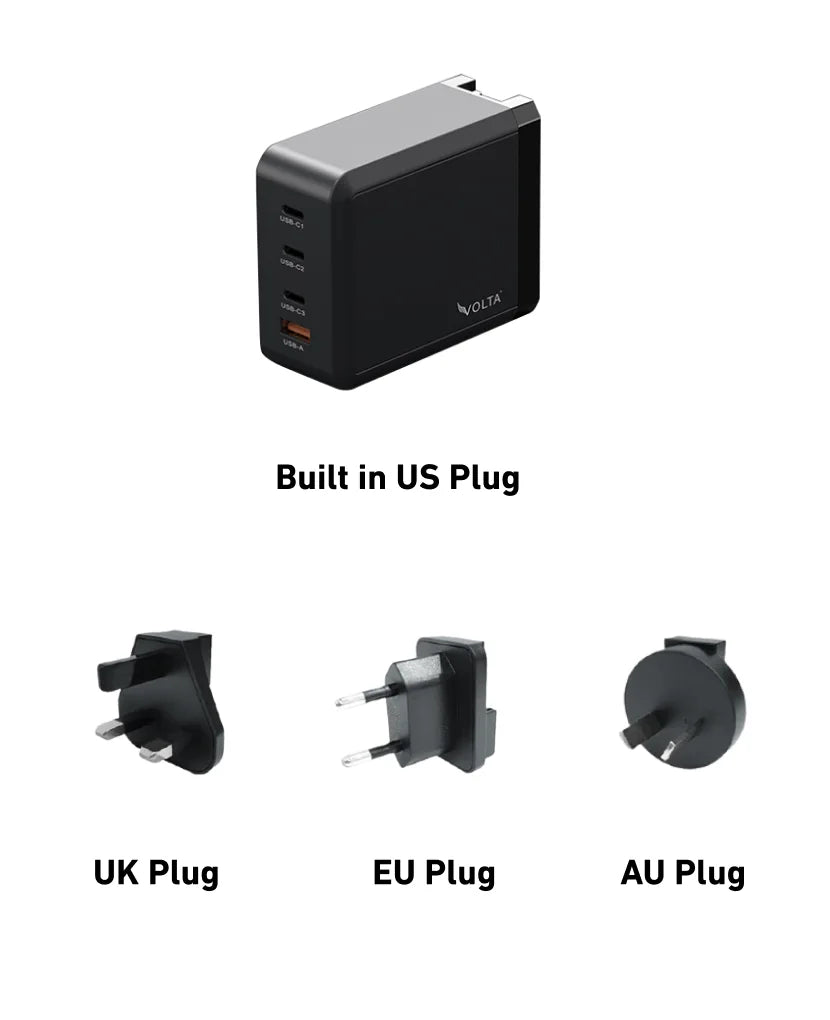 Volta Giga Universal Plug types (UK, EU, AU)