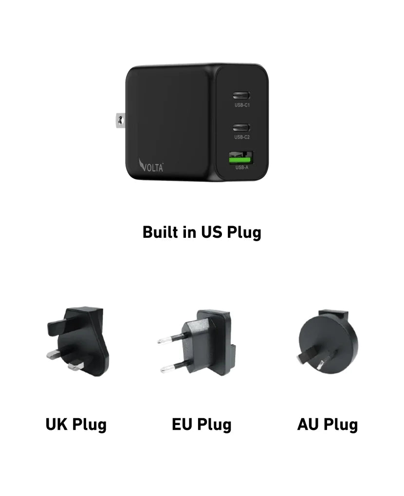 Volta Giga 65W Universal Plug types (UK, EU, AU)